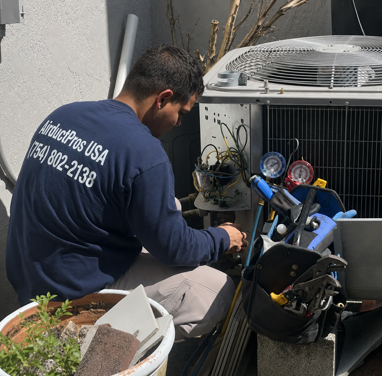 Air Duct Pros USA technician performing evaporator coil cleaning on Bryant by Carrier unit — Parkland FL